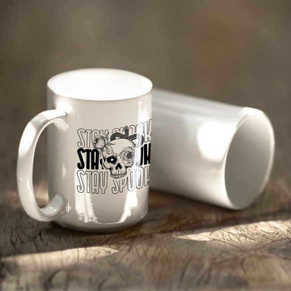 Stay Spooky Coffee Mug. Halloween Coffee Cup. 15oz Ceramic Mug. Skeleton Mug - Picture 2 of 3